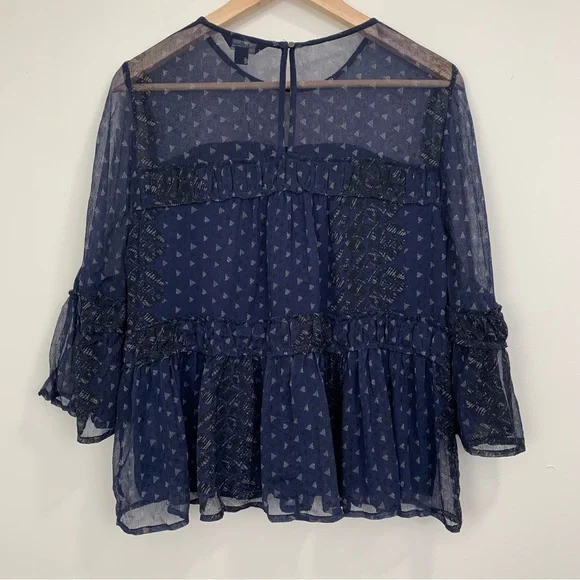 Lucky Brand Shirred Peasant Top Navy Blue M - Picture 6 of 8